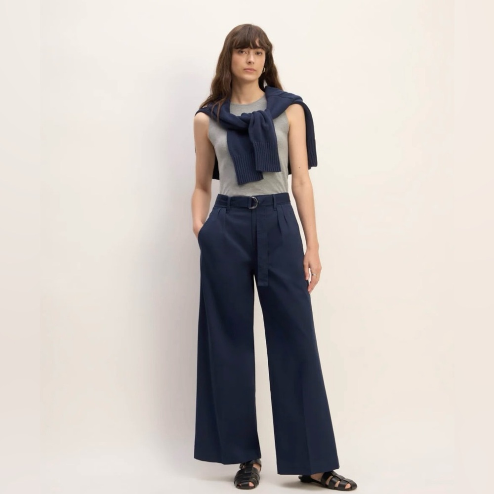Everlane The Pleated Wide-Leg Chino - Navy Size 2